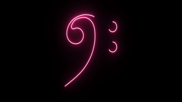 4 k Neon Roze bassleutel vorm flikkeren op donkere achtergrond — Stockvideo