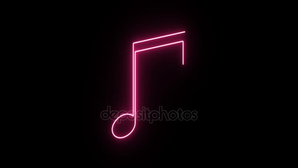 4K Neon pink eighth notes shape flickering on dark background — Stock Video