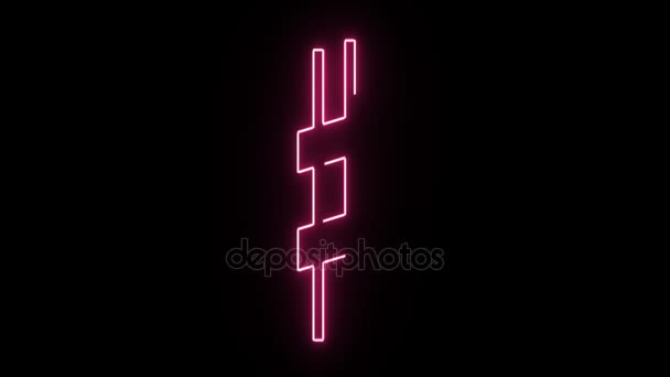 4K Neon pink sharp symbol shape flickering on dark background — Stock Video