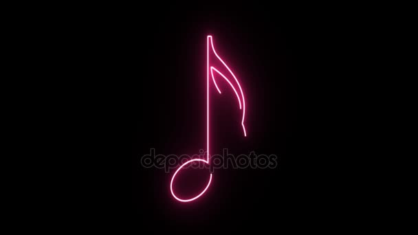 4 k 霓虹灯粉红色的十六分音符形状闪烁在黑暗的背景 — 图库视频影像