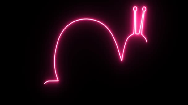 4K Neon snail shape flickering on dark background — Stock Video