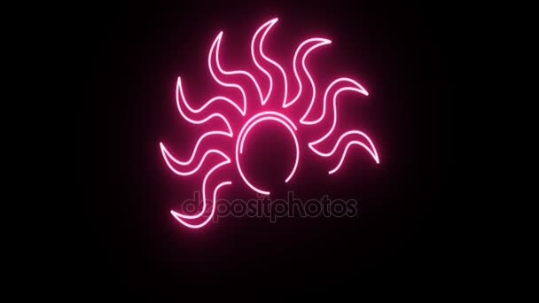 4K Neon pink sun shape flickering on dark background — Stock Video