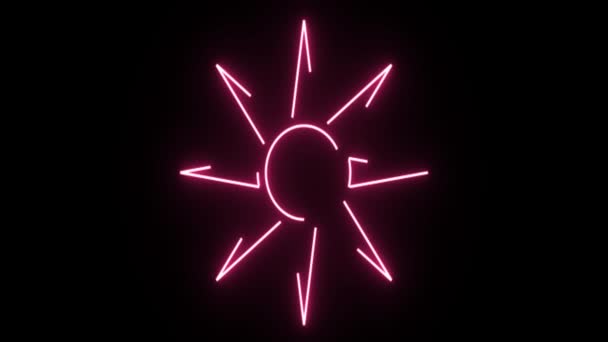 4 k Neon rosa solen form flimmer på mörk bakgrund — Stockvideo