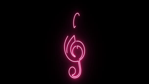 4K Neon pink treble clef shape flickering on dark background — Stock Video