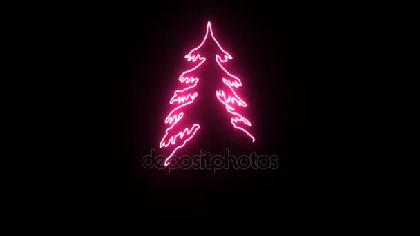 4K Neon pink tree shape flickering on dark background — Stock Video