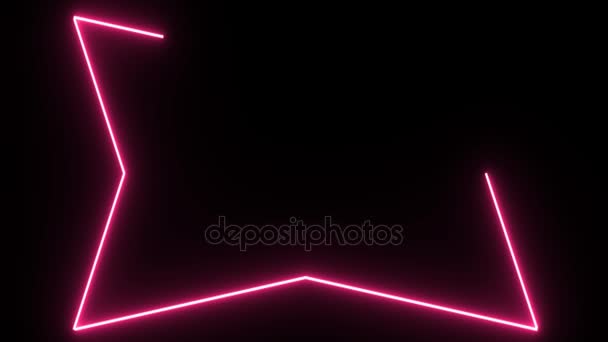 Forma de banner rosa de neón 4K parpadeando sobre fondo oscuro — Vídeo de stock