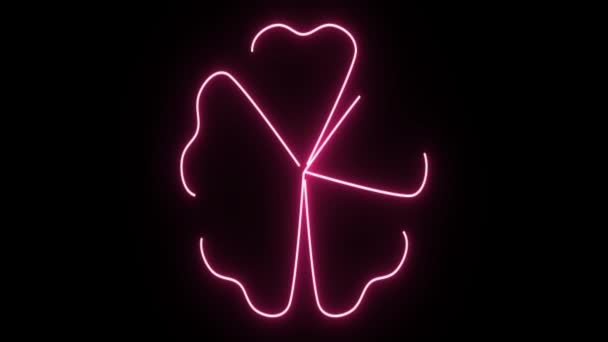 4 k Neon różowy kwiat kształt migotanie obrazu na ciemnym tle — Wideo stockowe