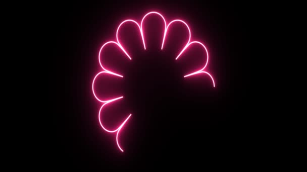 4K Neon pink flower shape flickering on dark background — Stock Video