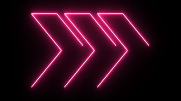 4K Neon pink direction arrow shape flickering on dark background — Stock Video