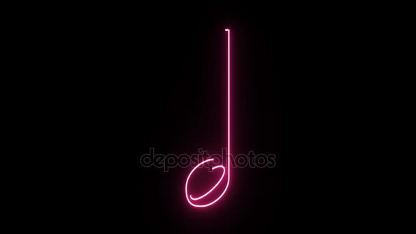 4K Neon pink quarter note shape flickering on dark background — Stock Video