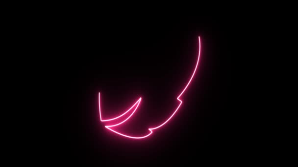 4K Neón forma de hoja rosa parpadeando sobre fondo oscuro — Vídeos de Stock
