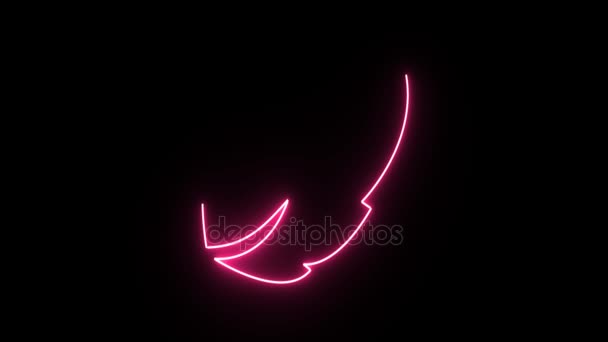 4K Néon rose forme de feuille scintillant sur fond sombre 