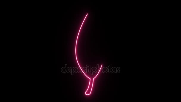 4K Neon pink leaf shape flickering on dark background — Stock Video