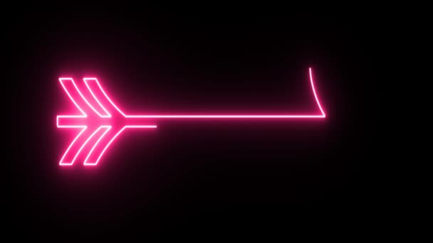 4K Неонова рожева стрілка мерехтить на темному фоні — стокове відео