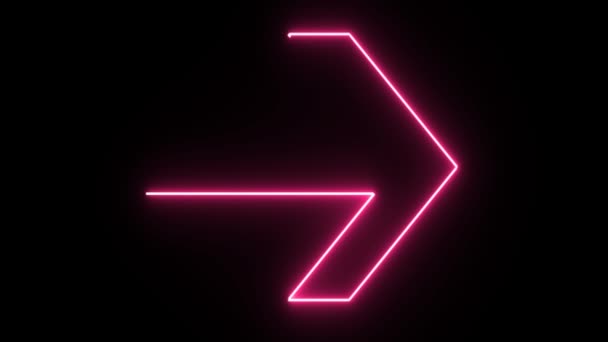 4k neonrosa Pfeilform flackert auf dunklem Hintergrund — Stockvideo