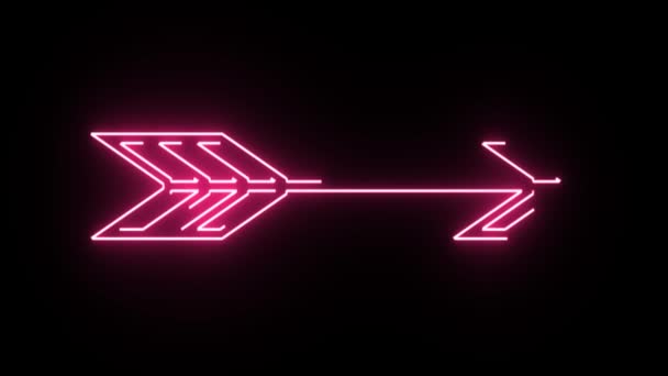 4K Neon pink arrow form flimrende på mørk bakgrunn – stockvideo