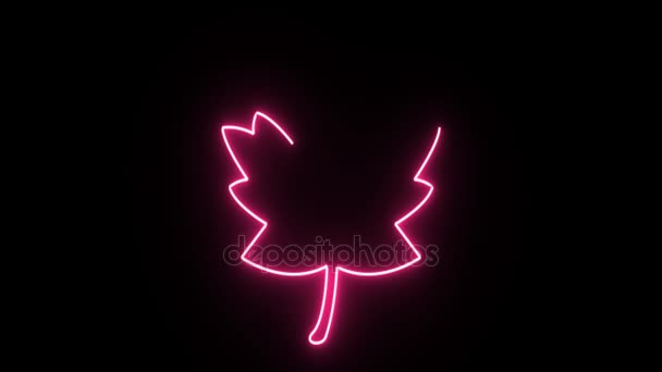 Forma de folha rosa de néon 4K piscando no fundo escuro — Vídeo de Stock