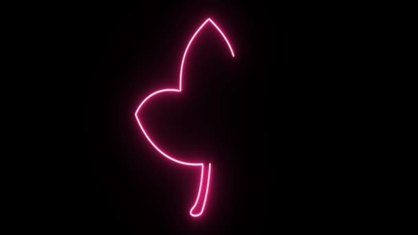 4 k Neon roze blad vorm flikkeren op donkere achtergrond — Stockvideo