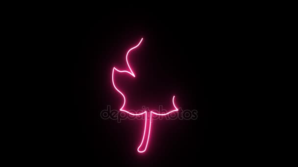 4K Неонова рожева форма листя мерехтить на темному фоні — стокове відео