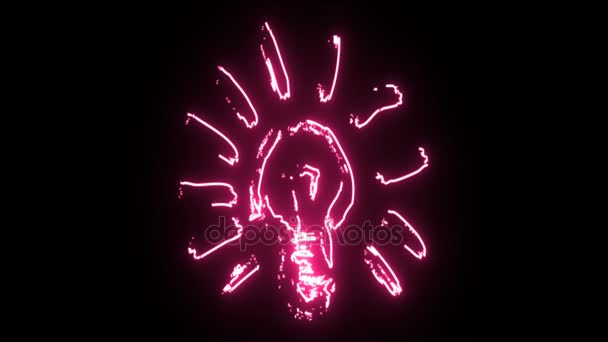 4 k Neon Roze gloeilamp vorm flikkeren op donkere achtergrond — Stockvideo