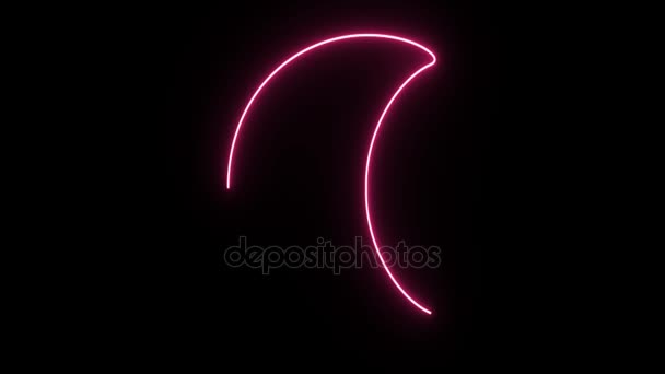 4K rose néon forme de lune scintillant sur fond sombre 