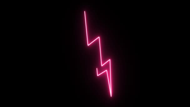 Forma de relâmpago rosa de néon 4K piscando no fundo escuro — Vídeo de Stock