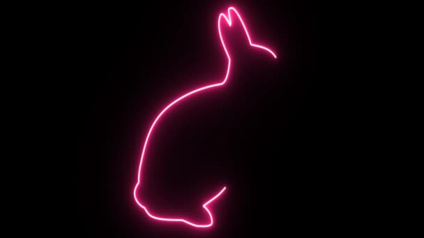 4 k Neon różowy królik kształt migotanie obrazu na ciemnym tle — Wideo stockowe
