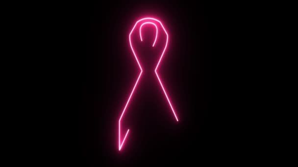 4K Neon pink ribbon shape flickering on dark background — Stock Video