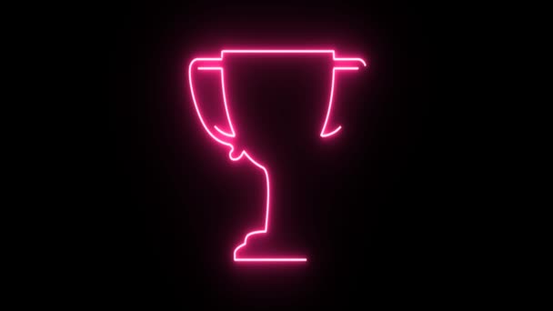 4K forme de trophée rose fluo scintillant sur fond sombre — Video