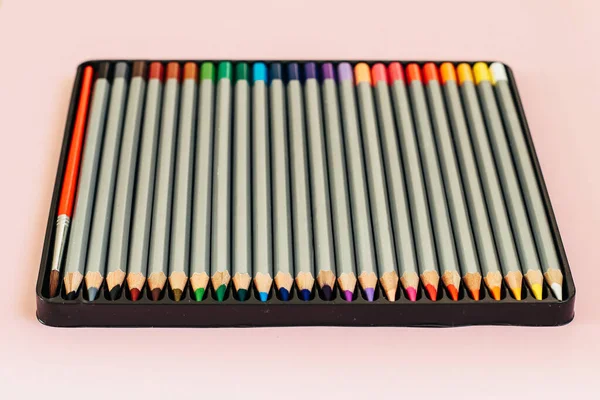Ensemble Crayons Couleur Fond Bois — Photo