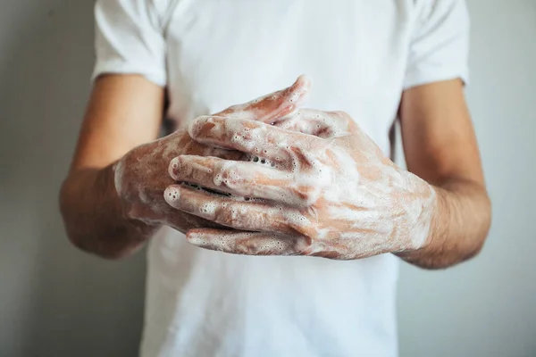 Washing hands with soap.Hygiene concept hand detail