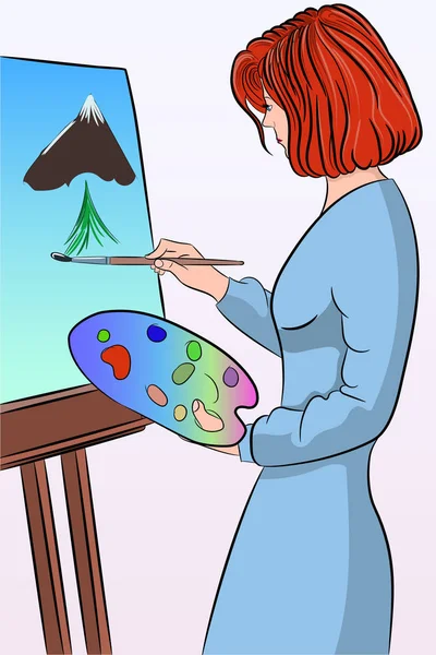 Девушка рисует пейзаж — стоковый вектор