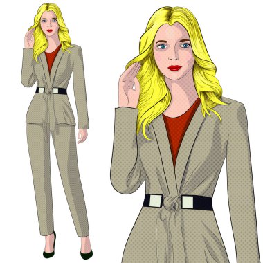 Young blond woman in a business suit.