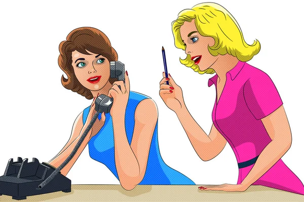 Kız Telefonda Konuşuyor Arkadaşı Ona Tavsiye Veriyor Vektör Resmi Geçmişe — Stok Vektör