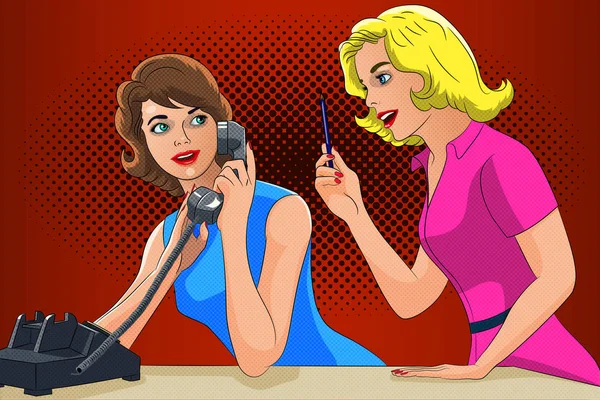Menina Está Falando Telefone Seu Amigo Lhe Conselhos Imagem Vetorial —  Vetores de Stock