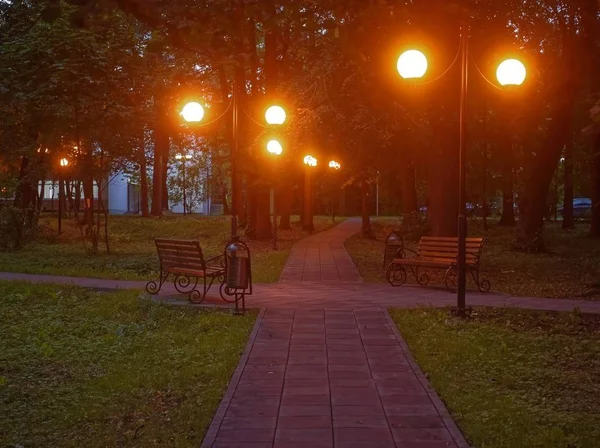 在莫斯科的夏季公园里点着灯笼 — 图库照片