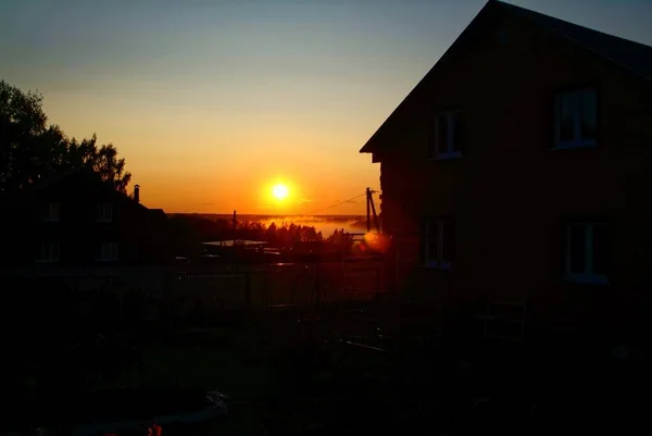 Wooden Rural House Background Sunset Russia — Stock Photo, Image