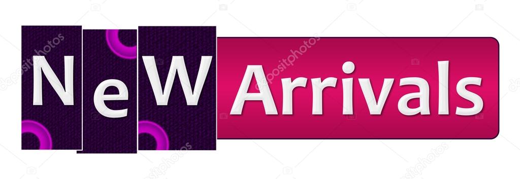 New arrivals text over purple pink background.