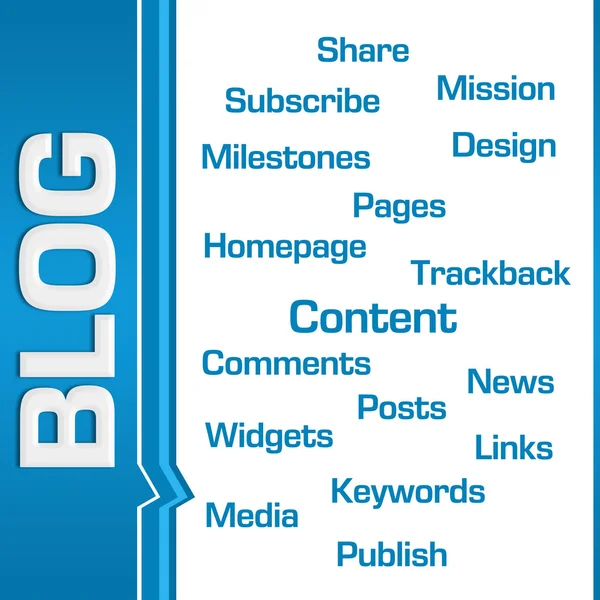 Blog Wordcloud lado texto azul — Fotografia de Stock