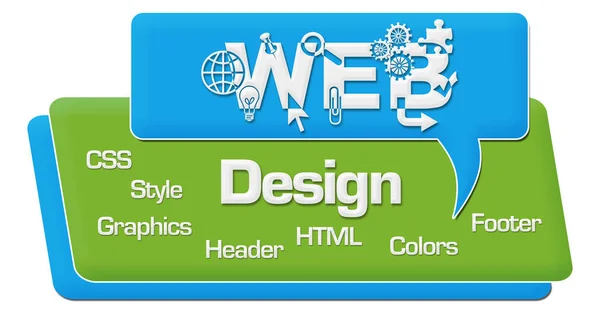 Web Design Wordcloud groen blauwe commentaar symbool — Stockfoto