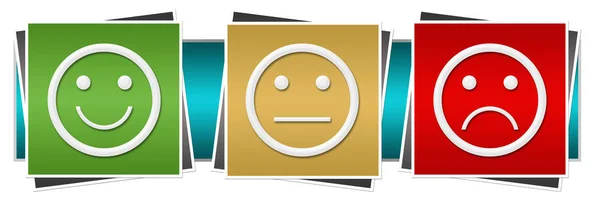 Glimlach van neutrale triest gezichten kleurrijke vierkantjes — Stockfoto