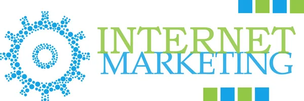 インターネットのマーケティングの点線ギア緑青い水平 — ストック写真