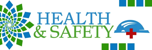 Egészségügyi és biztonsági zöld kék négyzetek vízszintes — Stock Fotó