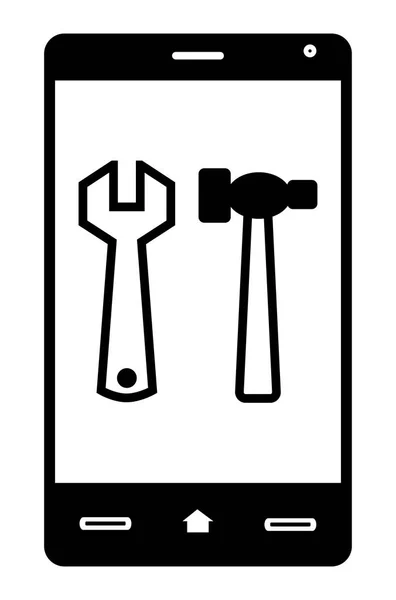 Hammer skiftnyckel inuti Smartphone — Stockfoto