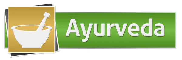 Ayurveda Mortaio Verde Marrone orizzontale — Foto Stock