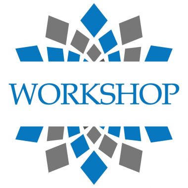 Mavi Gri daire üzerinde yazılı Atölyesi metin.