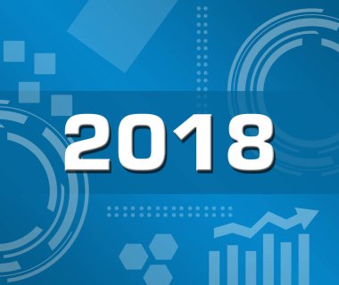 Mutlu yeni yıl 2018 metin mavi arka plan üzerinde yazılmış.