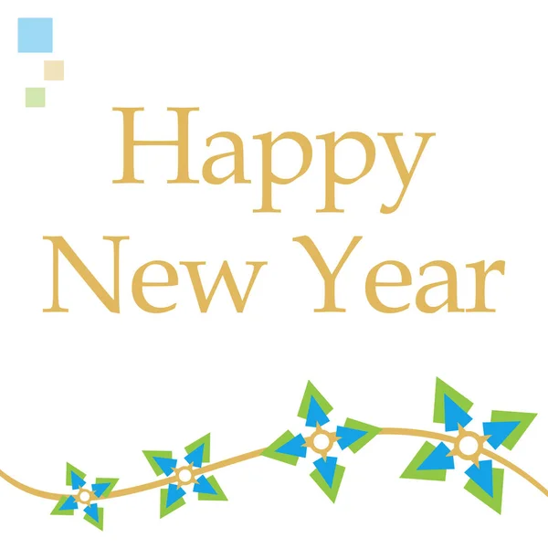Mutlu Yeni Yıl Metin Mavi Yeşil Arka Plan Üzerinde Yazılmış — Stok fotoğraf