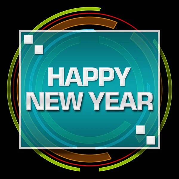 Mutlu Yeni Yıl Metin Koyu Renkli Arka Plan Üzerinde Yazılmış — Stok fotoğraf