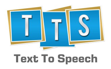 TTS - Text to speech text alphabets written over blue background. clipart